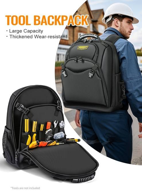 WINHUNT Heavy-Duty Tool Backpack with Multiple Compartments – Durable Fabric Construction for Electricians & DIY Projects