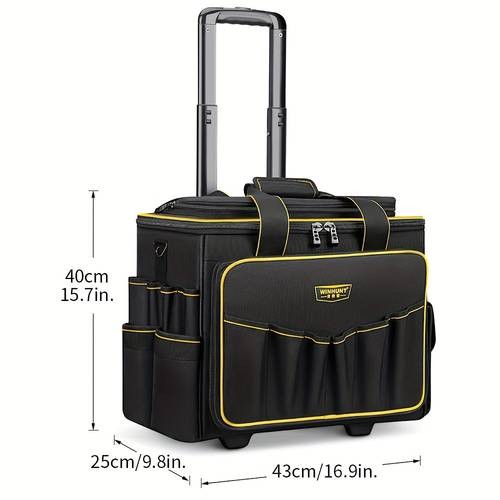 WINHUNT 43.18 cm Heavy-Duty Tool Bag with Telescoping Rubber Handle & 360° Spinner Wheels
