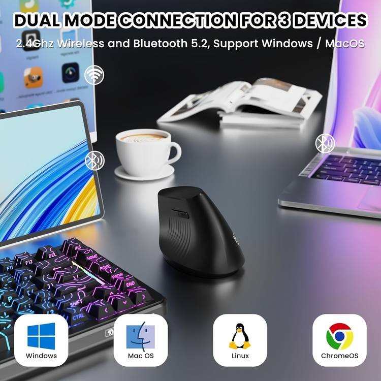AJAZZ I300 Vertical Optical Mouse – Dual Wireless, Ergonomic, and Rechargeable