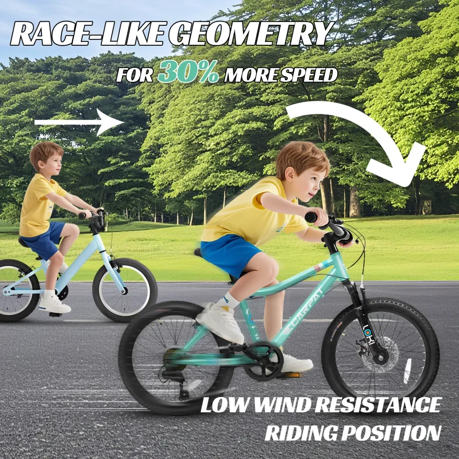 S20101 20 Inch Kids' Bike, Boys Girls Mountain Bike Ages 6-12, 7 Speed Teenager Children Kids' Bicycles, Front Suspension Disc Brake Rear V-Brake, High Steel Frame