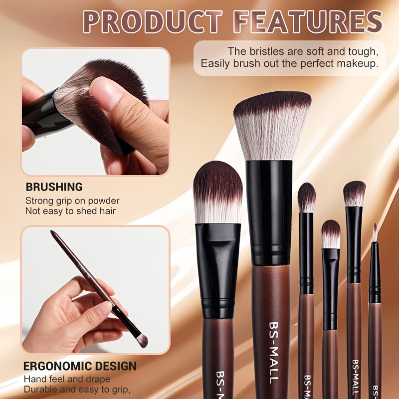 BS-MALL 10pcs Brown Makeup Brush Kit for Full Face