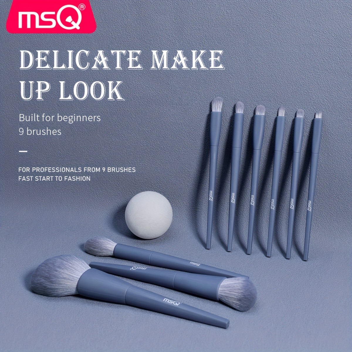 MSQ 9pcs Slate Blue Makeup Brush Set