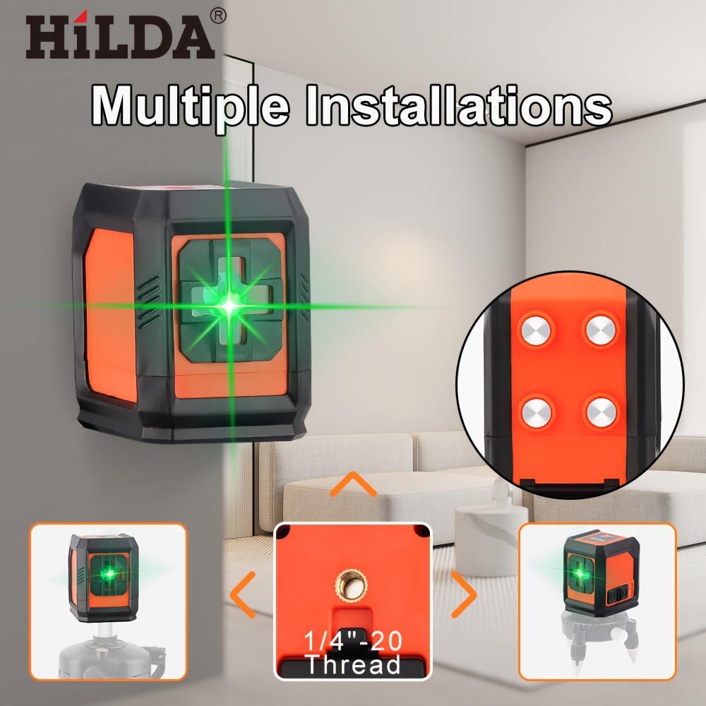 HILDA 2-Line Laser Level with Self-Leveling Horizontal & Vertical Green Cross Lines