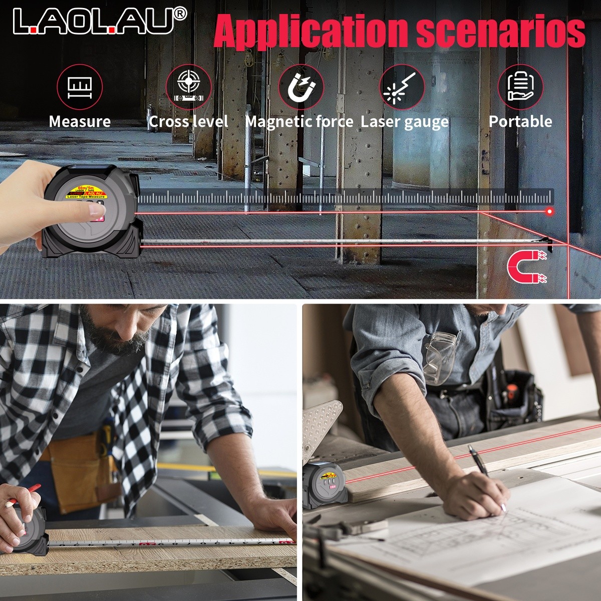 LAOLAU 3-in-1 Laser Distance Measuring Tape