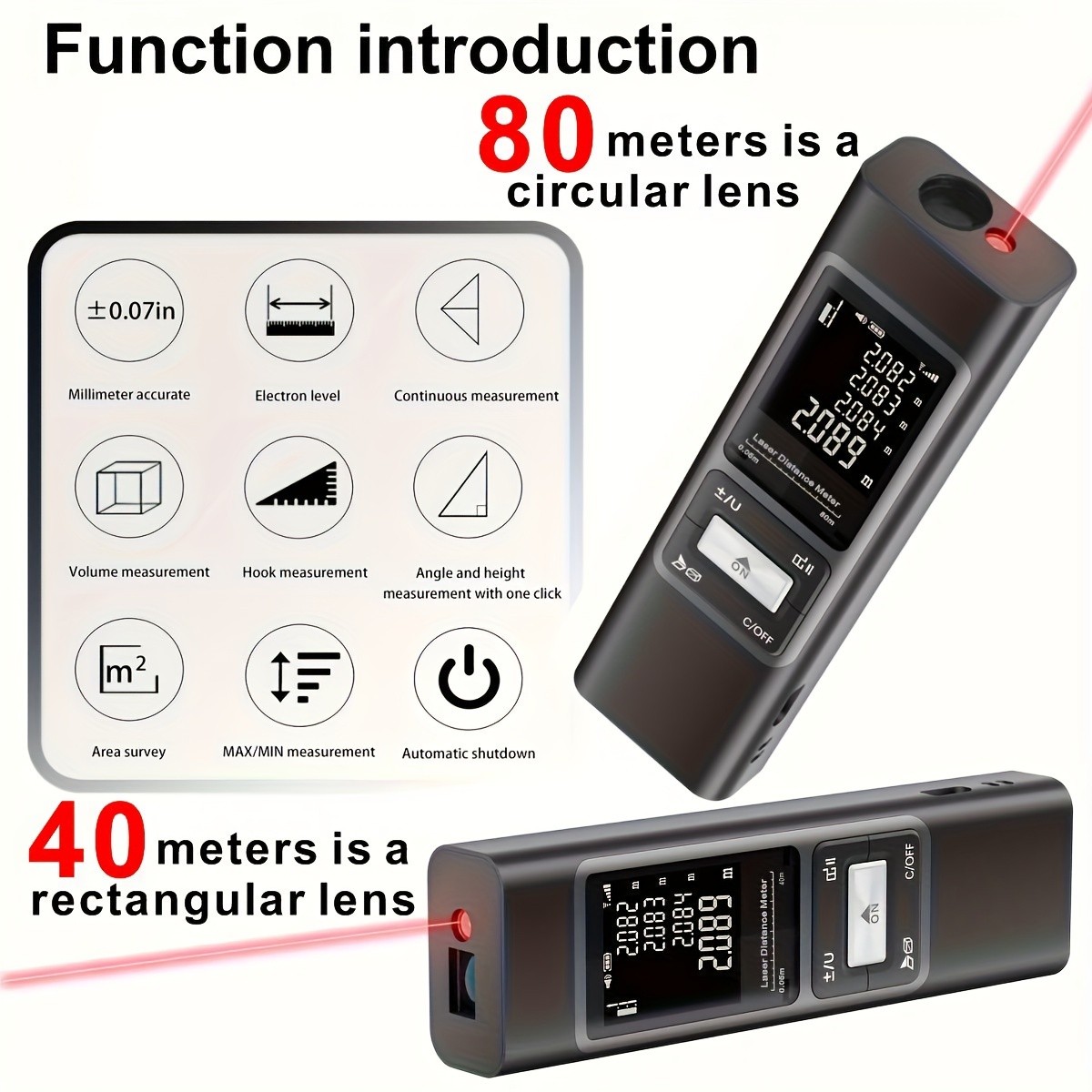 L.AOL.AU Multi-Function Laser Rangefinder with Digital Angle & Red Cross Line