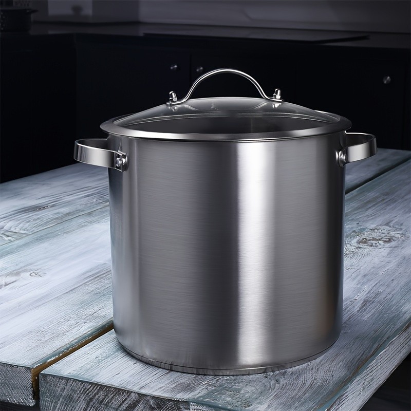 PureCook IH Stainless Steel High Pot 6/15L with Double Handle and Tempered Glass Lid