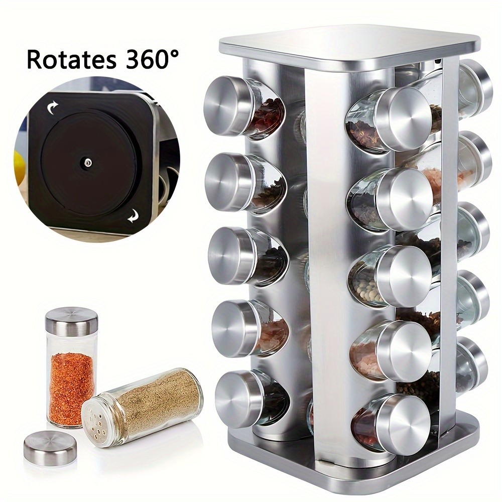 BAXCRS Stainless Steel Spice Rack Organizer with Glass Jars