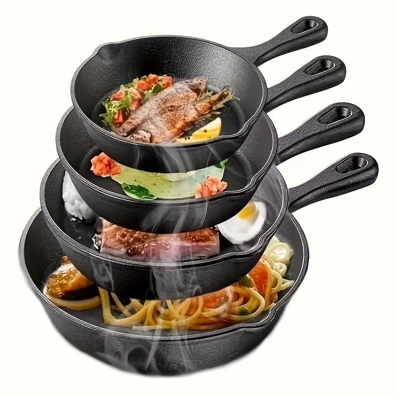 MAMSHIB 4pcs Pre-Seasoned Cast Iron Skillet Set