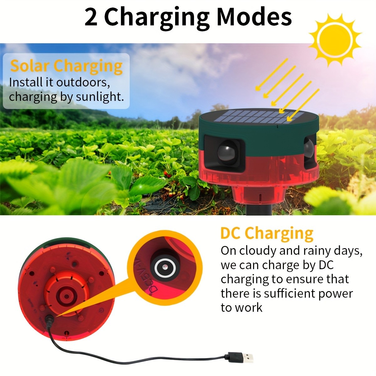 RUOCIN 360-Degree Solar Animal Repeller with 13 Built-In Effects and Recording Function