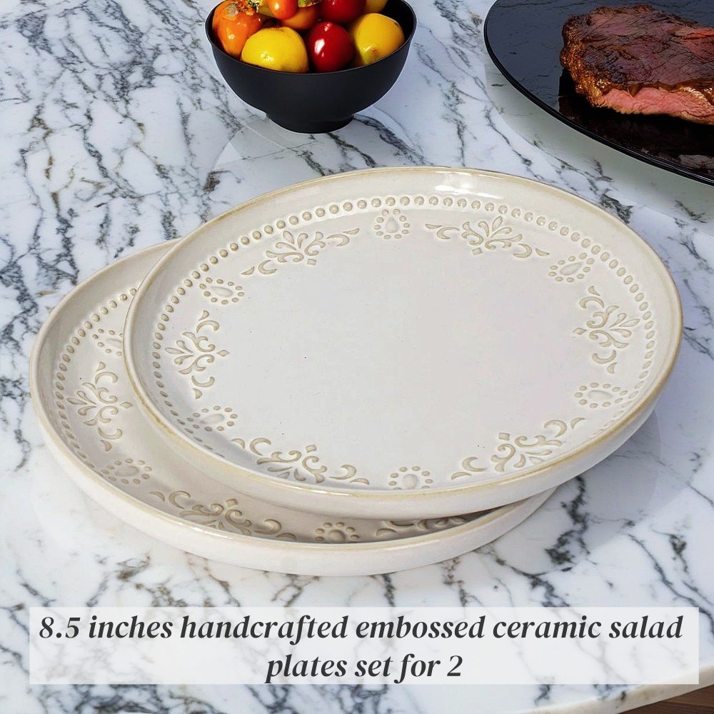 ARTENA 2pcs 21.59cm Embossed Ceramic Dinner Plates