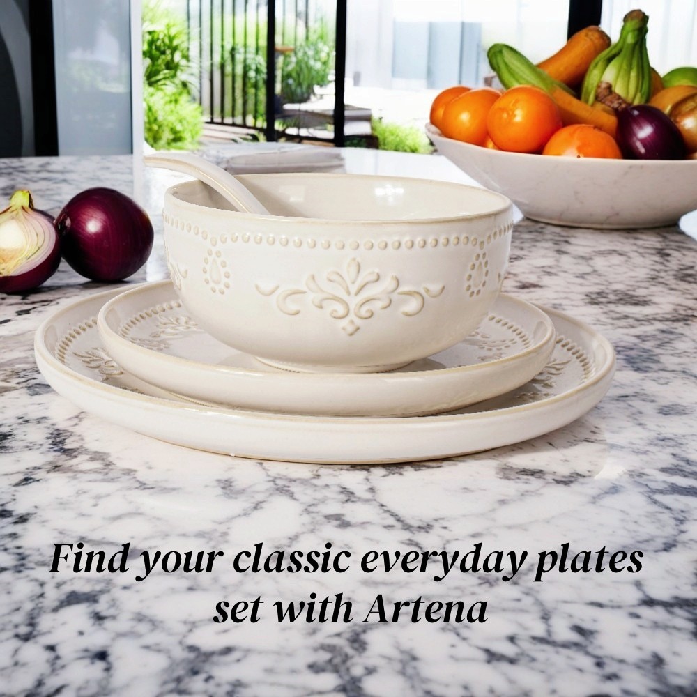 ARTENA 2pcs 21.59cm Embossed Ceramic Dinner Plates