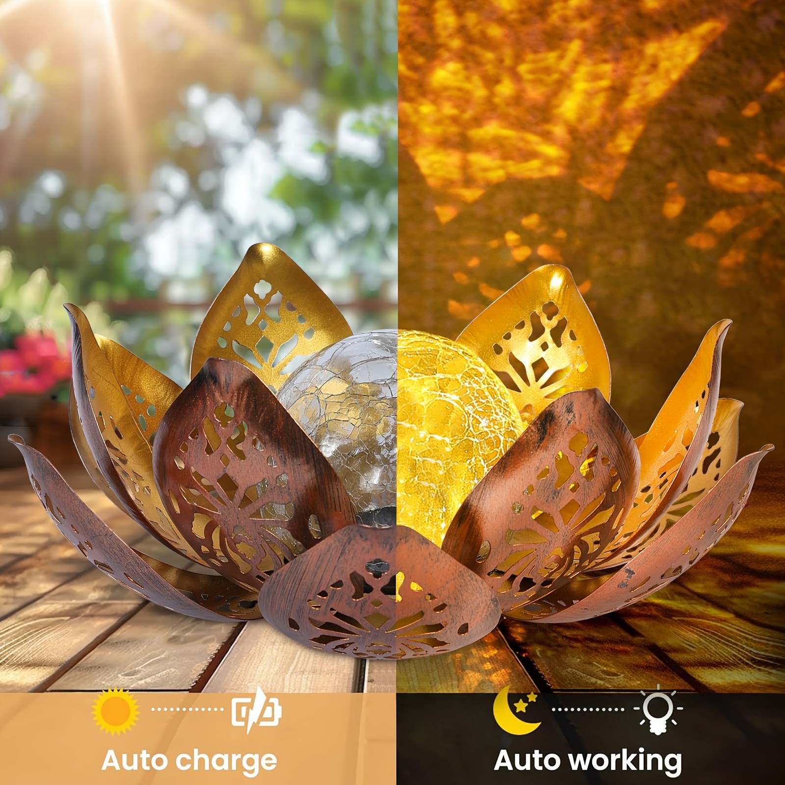 OTDECOR 1pc Solar Outdoor Lotus Statue Light