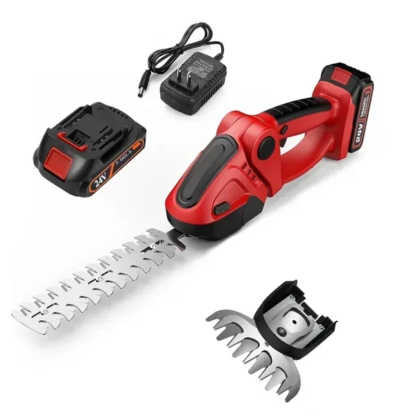 24V Cordless Handheld Grass Shear Hedge Trimmer With 90° Cutting Angle 2Pcs Replaceable Blades