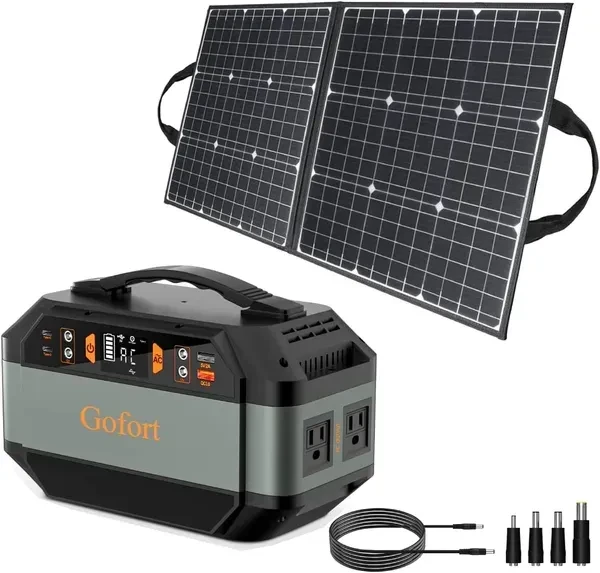 GOFORT 330W Portable Power Station; 299Wh Solar Generator Backup Power Compatible With 100W 18V Portable Solar Panel; Foldable Solar Charger With USB; 18V DC; QC 3.0 Output