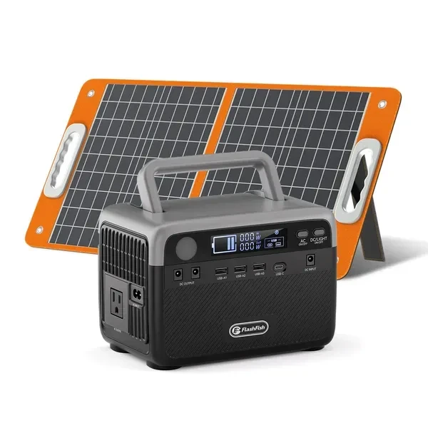 Flashfish 300W Power Station + 60W Solar Panel 230.4Wh LiFePO4 (Peak 600W) Solar Generator AC Outlets Portable Power Station,Power Bank, Battery Backup For Hurricane Emergency/Outdoor Camping