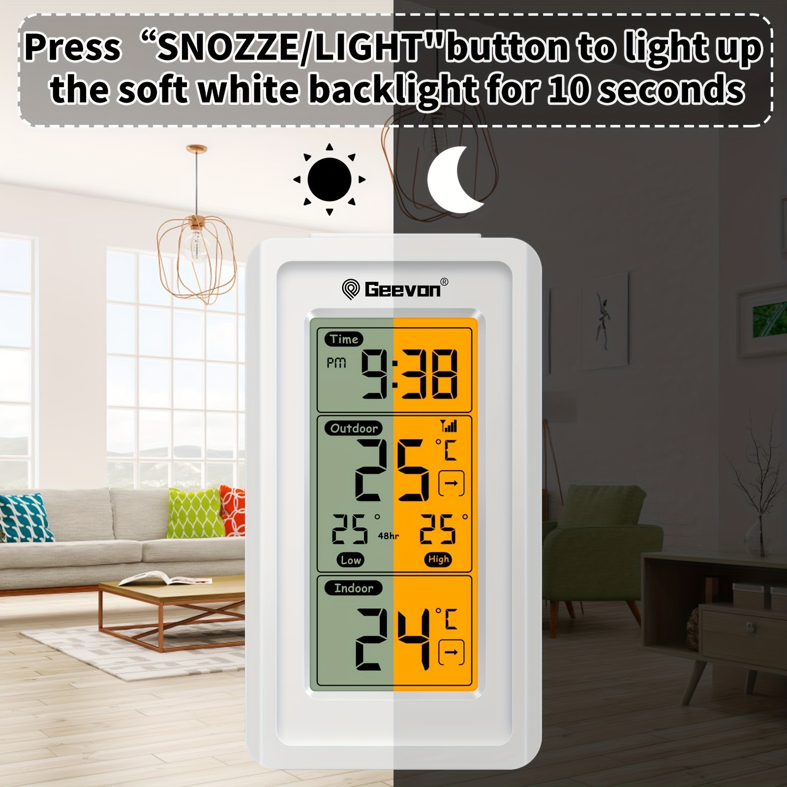 GEEVON Indoor and Outdoor Temperature Meter Wireless Digital Temperature Monitor