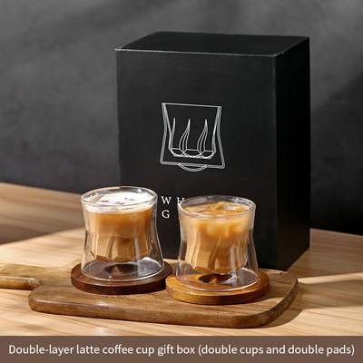 Bincoo Swivel Crystal Glass Coffee Mugs with Wooden Coasters – Elegant Whiskey and Coffee Mugs Set