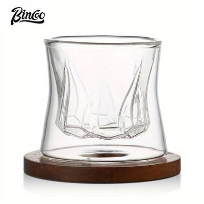 Bincoo Swivel Crystal Glass Coffee Mugs with Wooden Coasters – Elegant Whiskey and Coffee Mugs Set