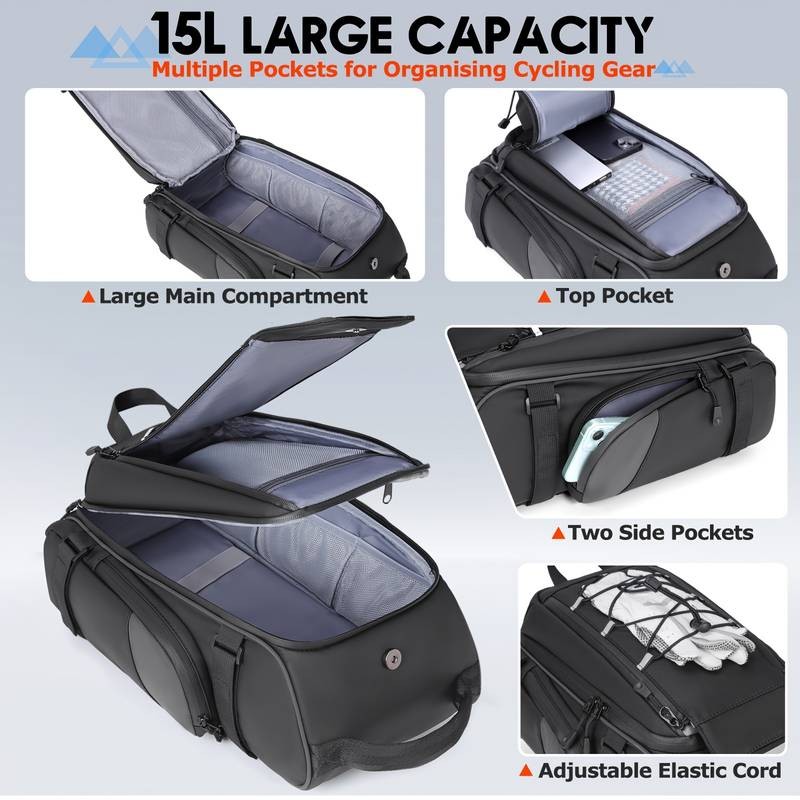 RAINSMORE Bicycle Bag – 15L Rear Rack Trunk Bag for Commuting and Travel