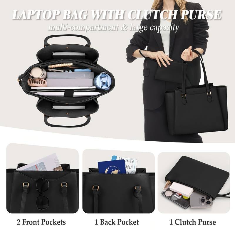 RAINSMORE 15.6-Inch Women's Laptop Bag with Clutch, Wallet, and Tote – Elegant and Functional Office Companion