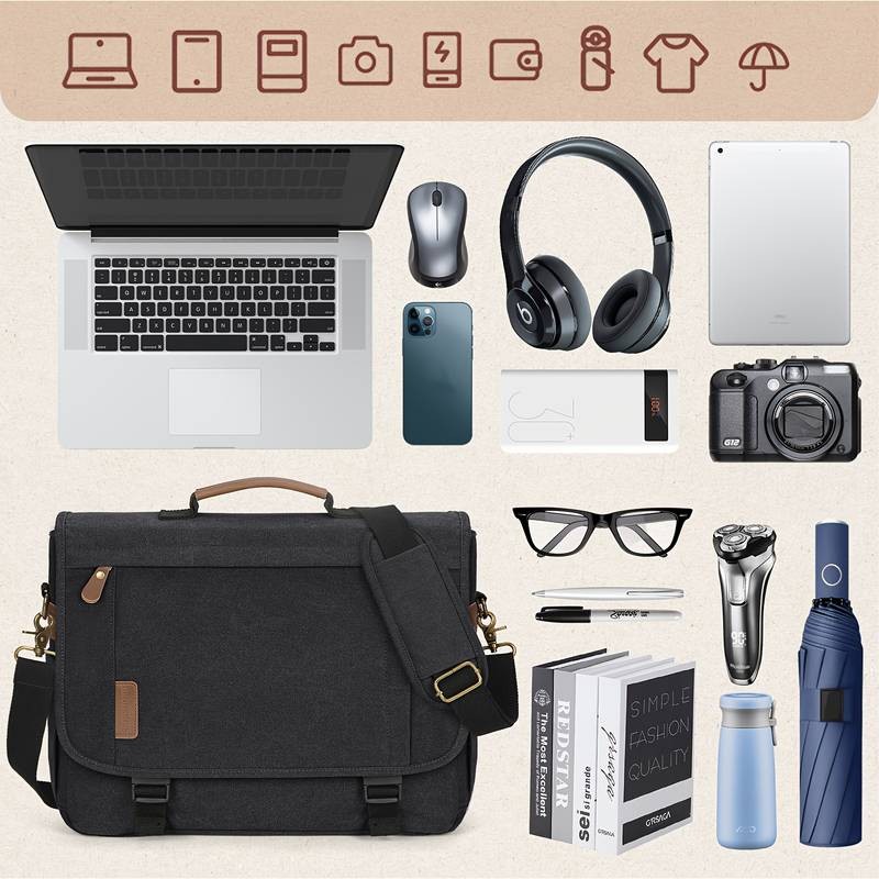 RAINSMORE Messenger Bag for Men – Vintage Canvas Laptop Briefcase for Work and Travel