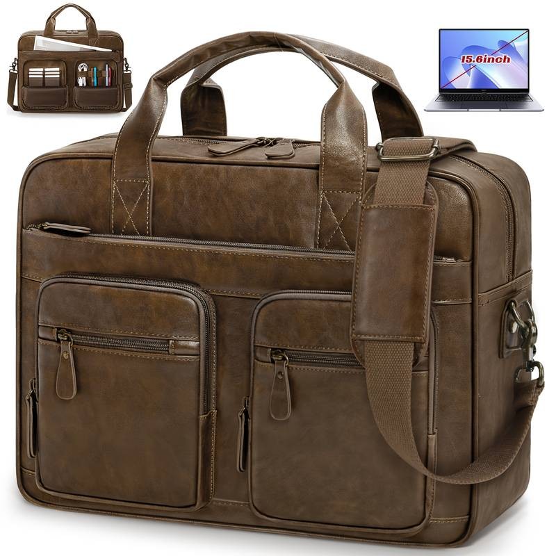 RAINSMORE Vintage Men's Messenger Bag – PU Leather Laptop & Notebook Bag for Business & Travel