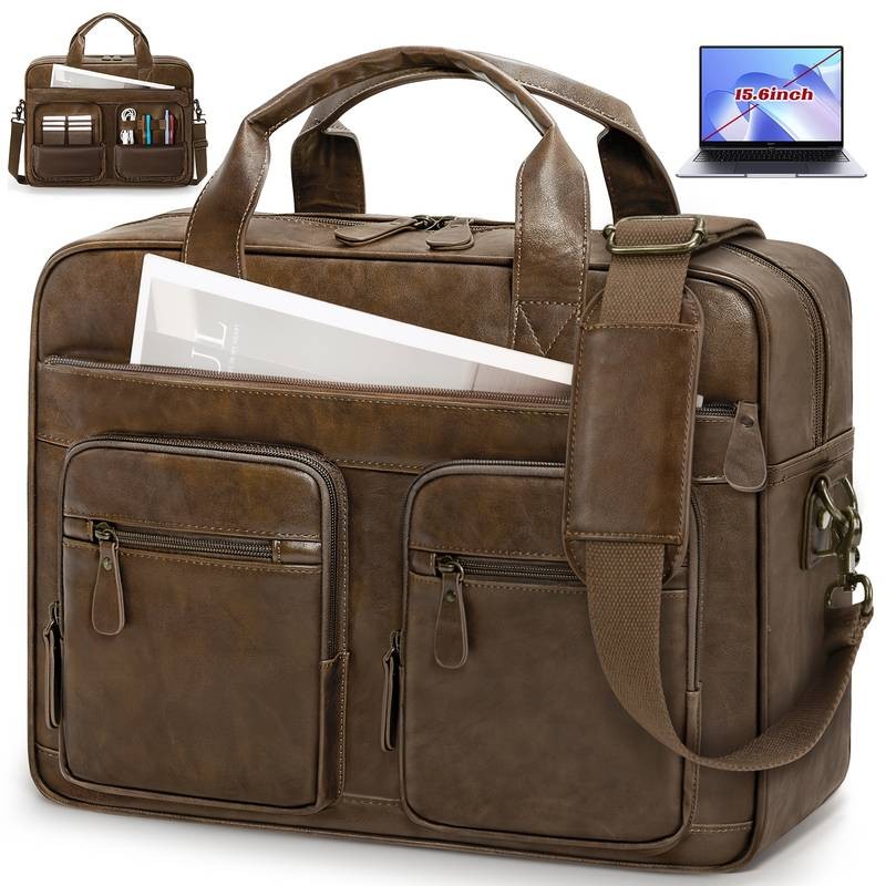 RAINSMORE Vintage Men's Messenger Bag – PU Leather Laptop & Notebook Bag for Business & Travel