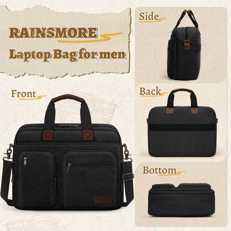 RAINSMORE Men’s 15.6-inch Laptop Briefcase – Professional Business Travel Bag with Shoulder Strap