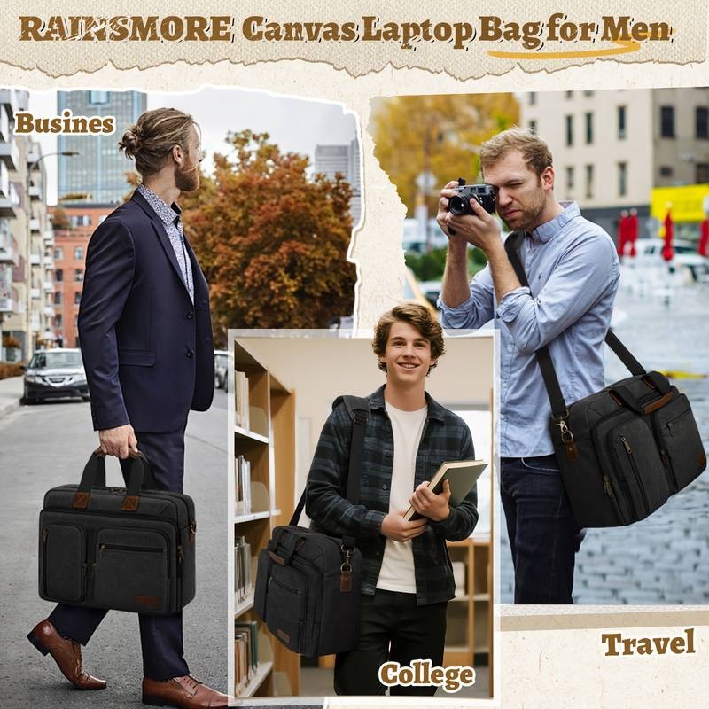 RAINSMORE Men’s 15.6-inch Laptop Briefcase – Professional Business Travel Bag with Shoulder Strap