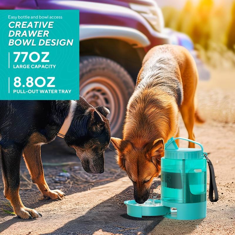 LESOTC 74oz Portable Dog Water Bottle with Built-In Bowl – Hydration On the Go for Your Dog