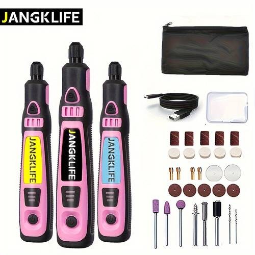 JANGKLIFE Compact Rotary Grinder Tool Set – Three-Speed Cordless Multi-Tool for Crafting and DIY Projects