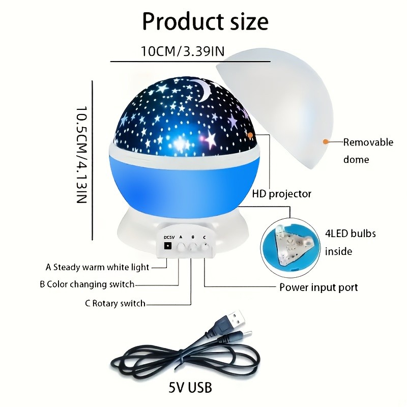1pc 360° Rotating Starry Night Light Projector – Transform Your Room into a Cosmic Wonderland  Perfect for Bedrooms, Family Rooms, and as a Christmas Gift  Bring the magic of the night sky into your home with the 360° Rotating Starry Night Light Projector