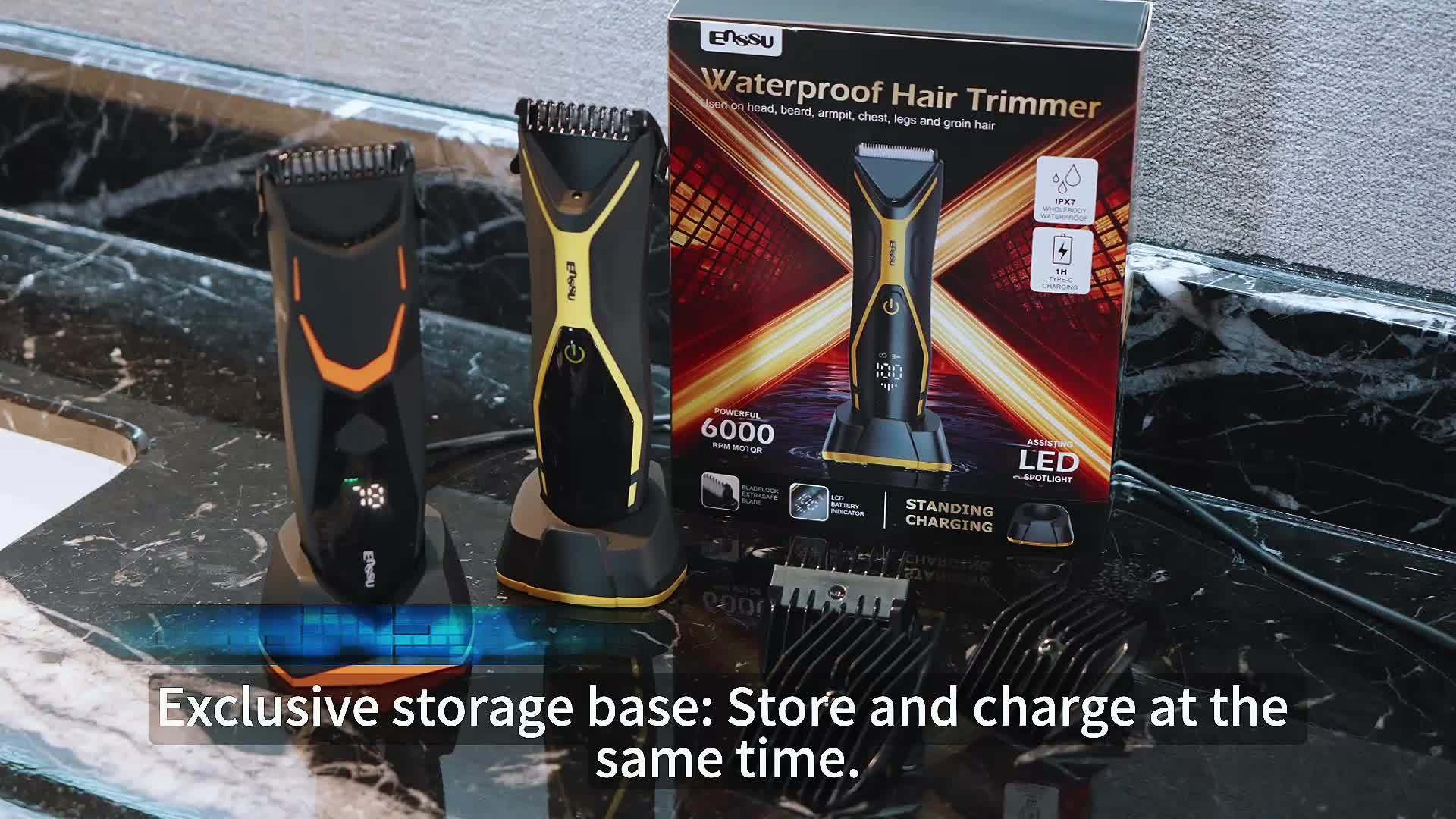 Enssu Professional Body Groomer for Men & Women – IPX7 Electric Trimmer with LED Display and Ceramic Blades