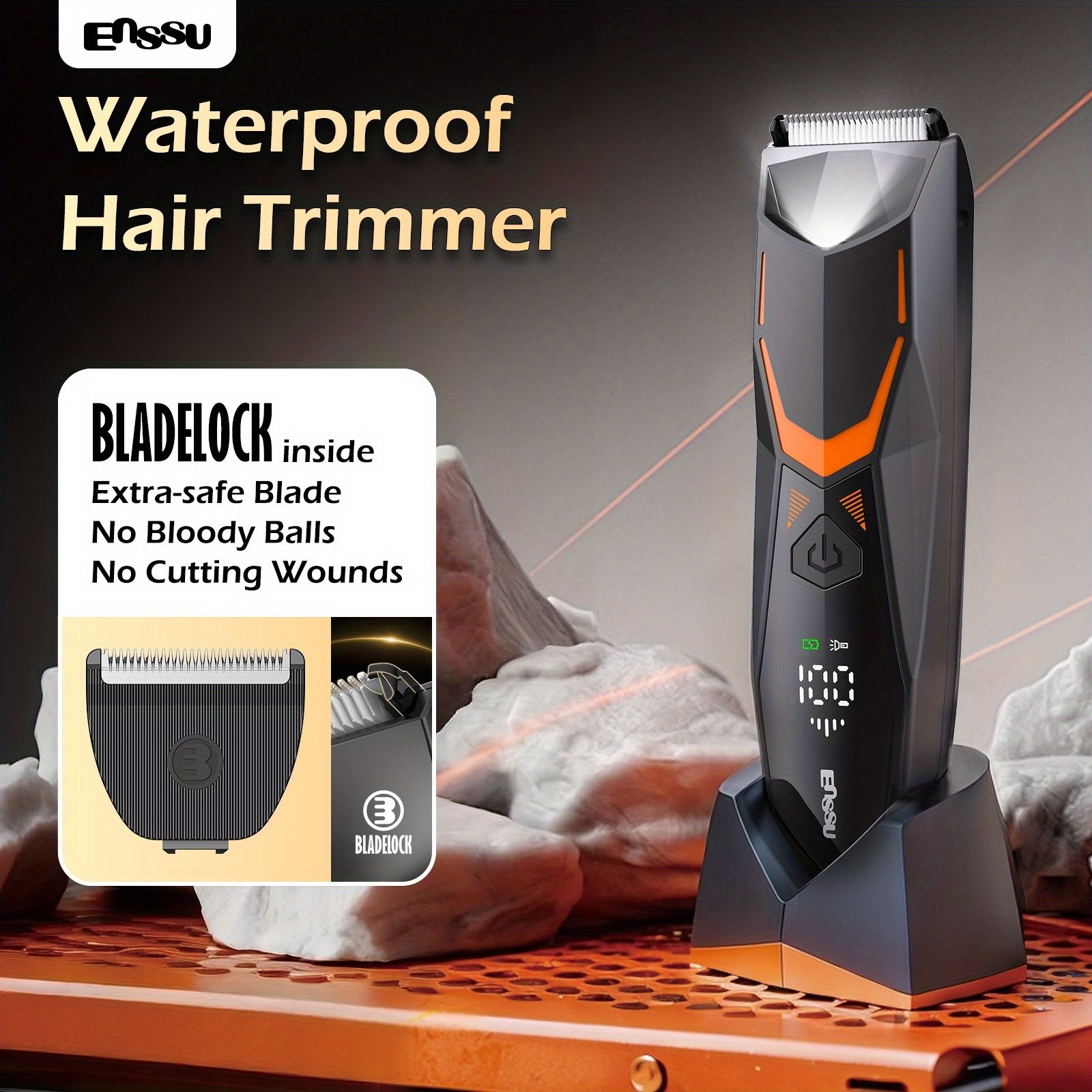 Enssu Professional Body Groomer for Men & Women – IPX7 Electric Trimmer with LED Display and Ceramic Blades