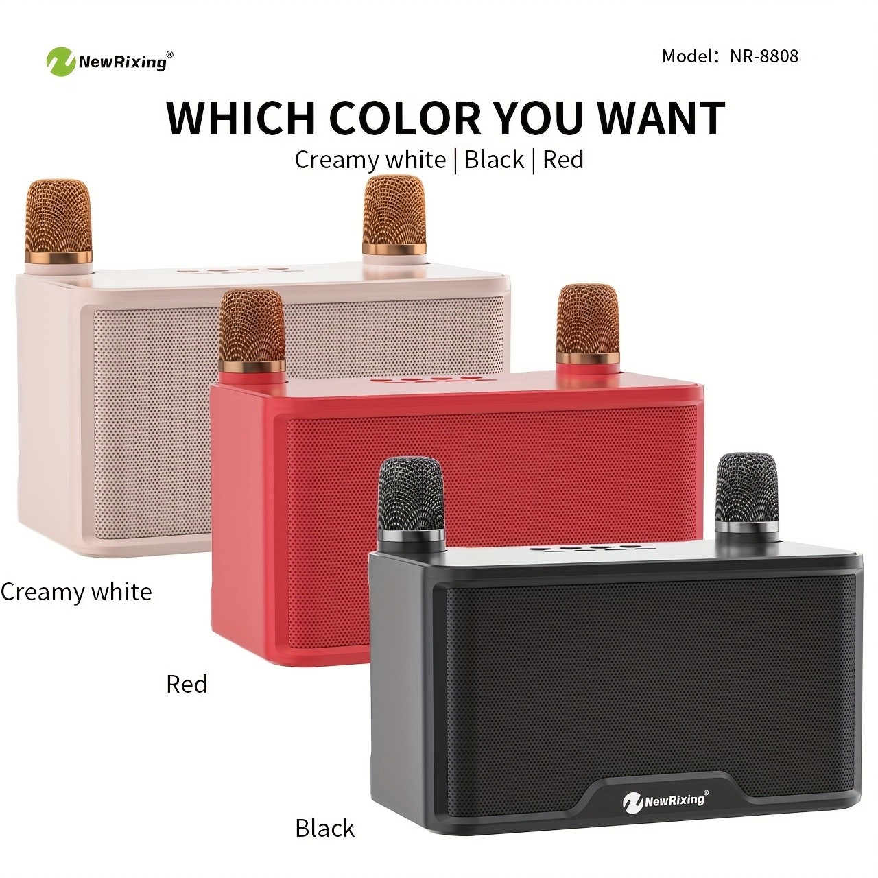 NewRixing Wireless Karaoke Speaker with 2 Microphones