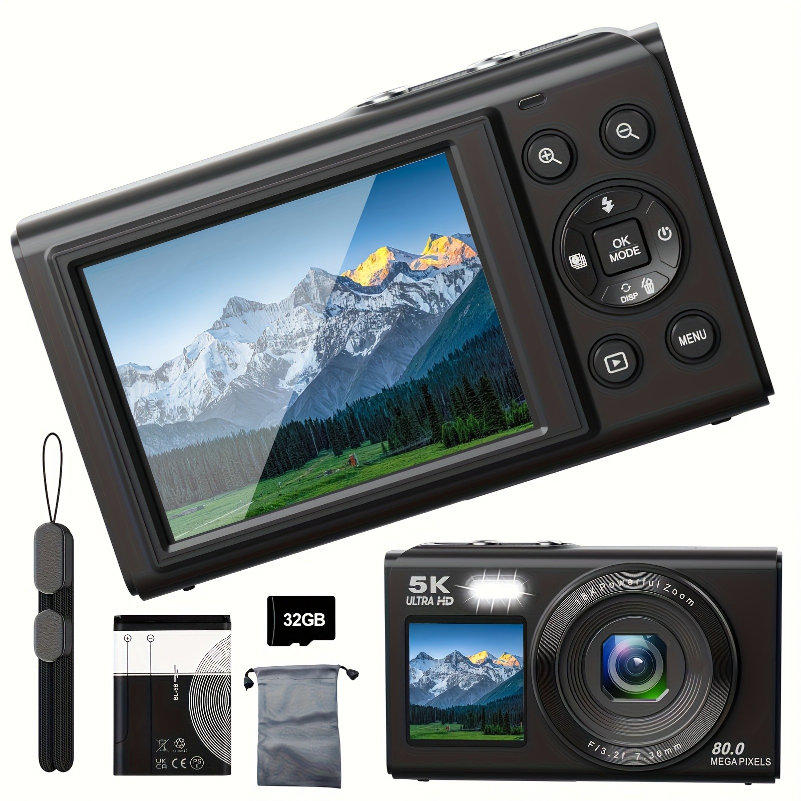 5K 80MP Dual Screen Digital Camera with 18x Digital Zoom