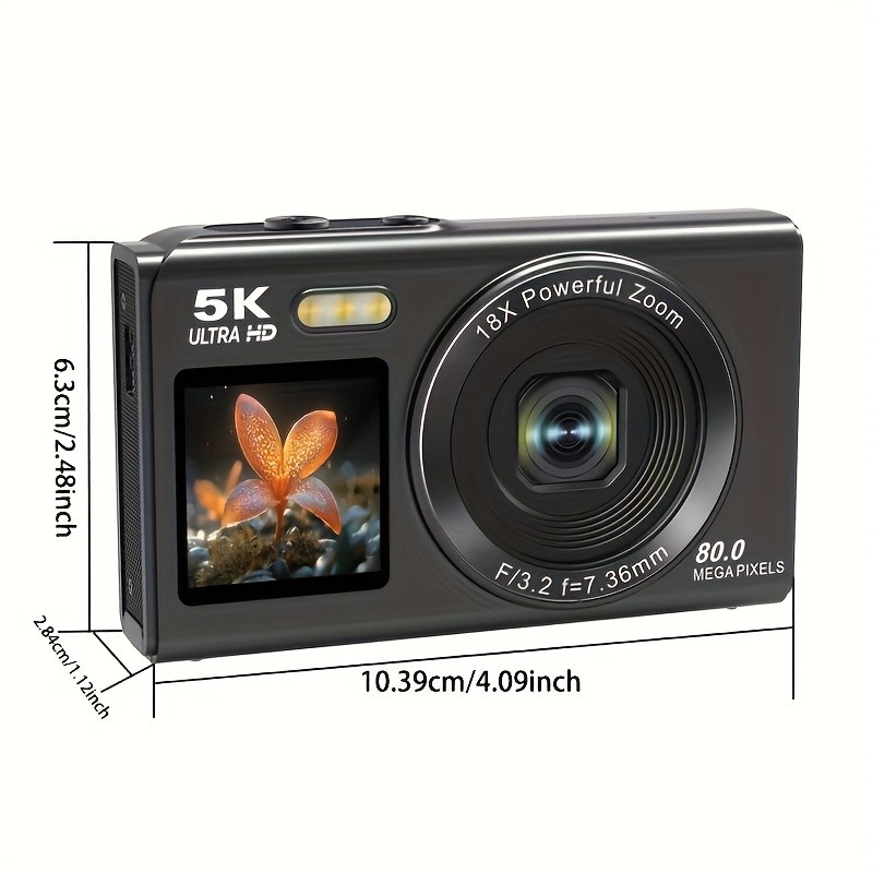 5K 80MP Dual Screen Digital Camera with 18x Digital Zoom