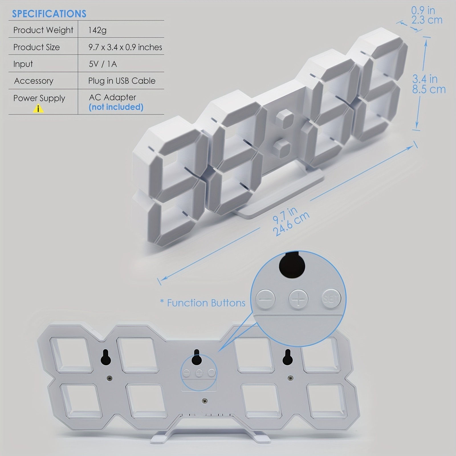 KOMUGI 24.64cm Digital LED Wall Clock with Remote Control