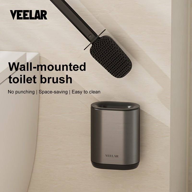 Veelar Toilet Silicone Brush & Stainless Steel Holder