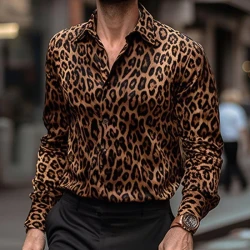 Men's Leopard Lapel Long Sleeve Casual Shirt