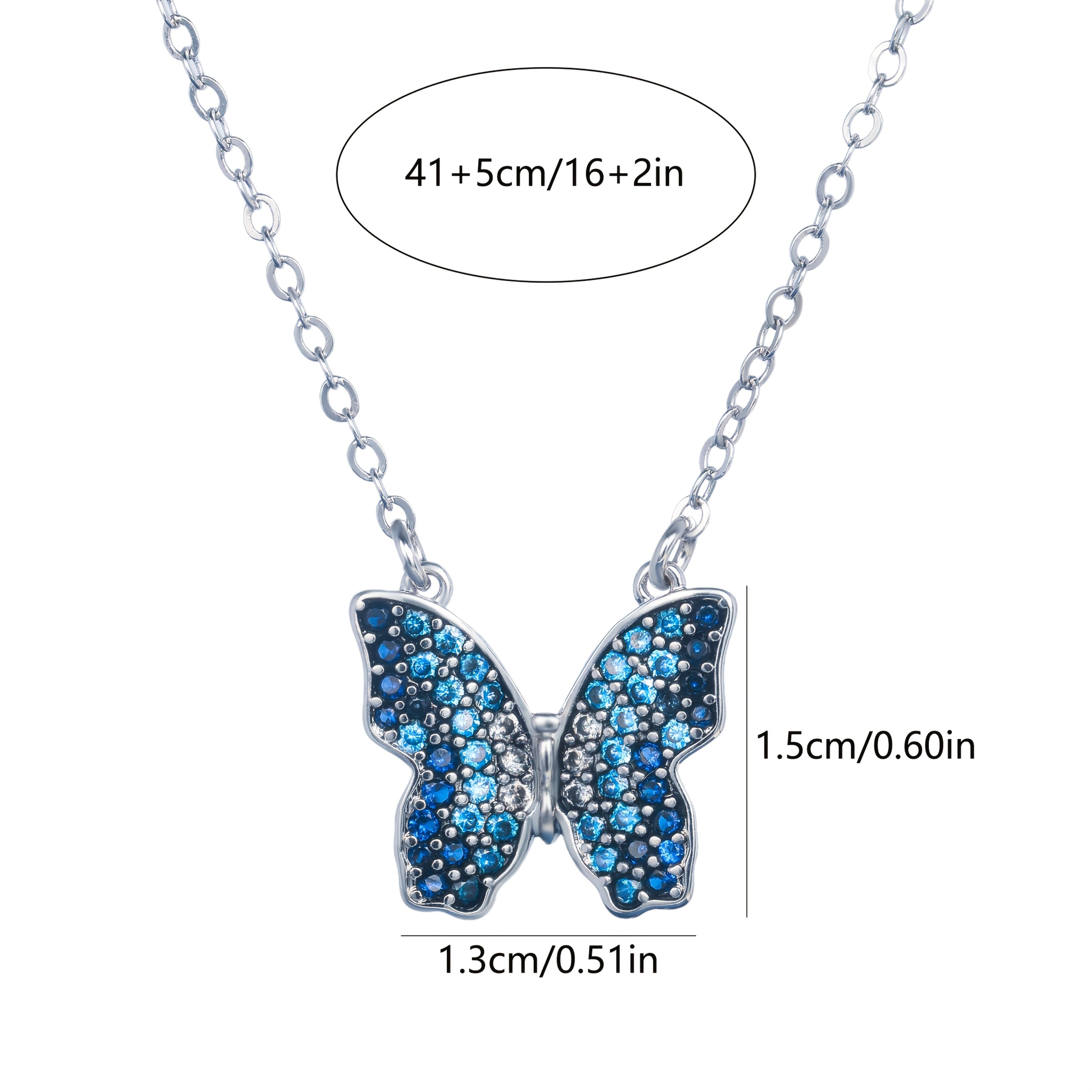 ARTPAGE 25 Silvery Blue Synthetic Zirconia Butterfly Pendant Necklace