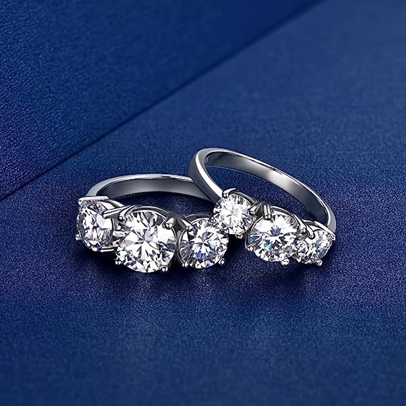LOVESSOM 2 to 4 Carats Moissanite Three-Stone Ring