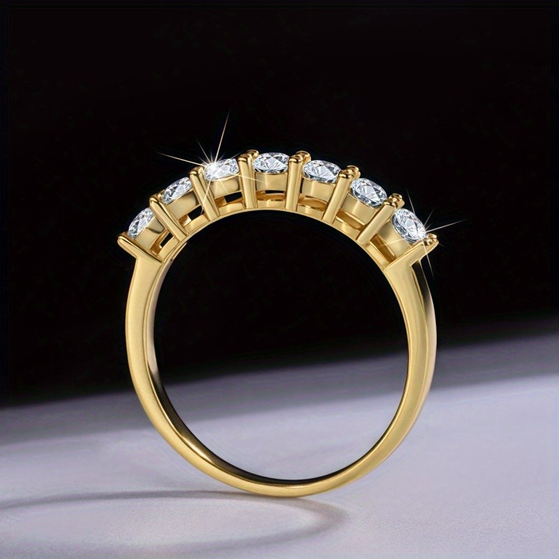 LOVESSOM 925 Silver 14K Gold Plated 0.7ct Moissanite Seven-Star Row Ring