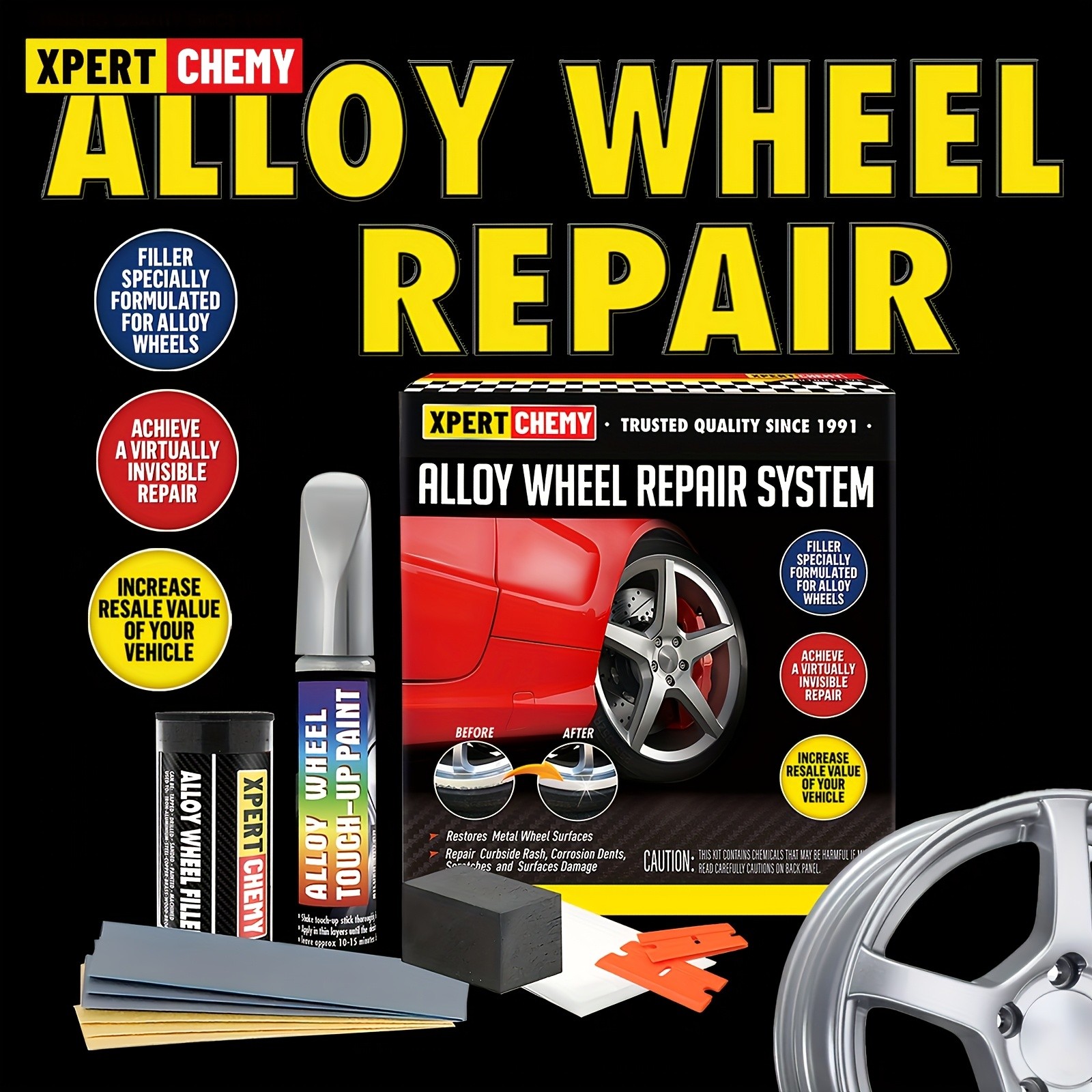 XPERTCHEMY Silver Touch-Up Repair Kit for Alloy Wheel Scratches