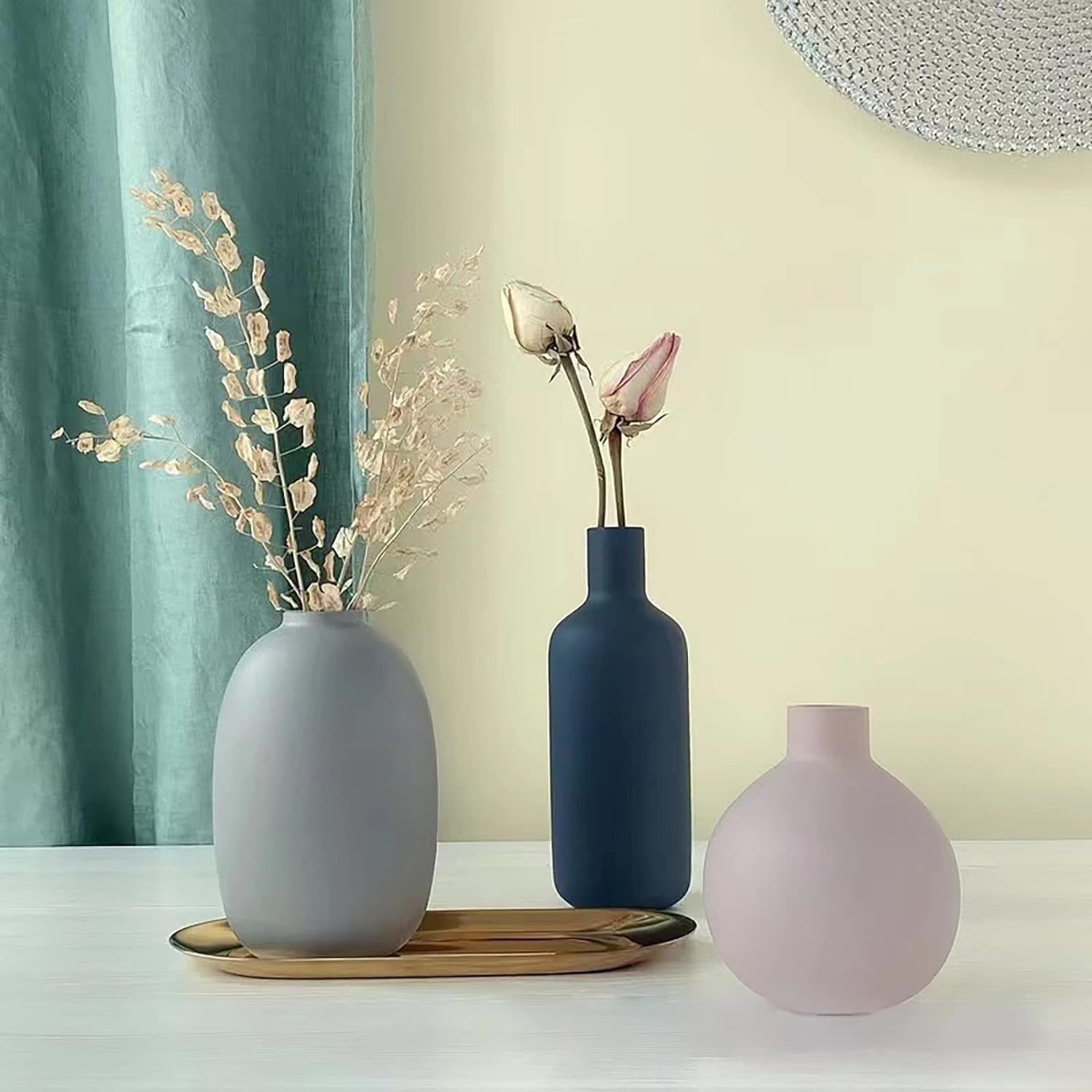 JABUKOSU Set of 3 Neutral Small Ceramic Vases