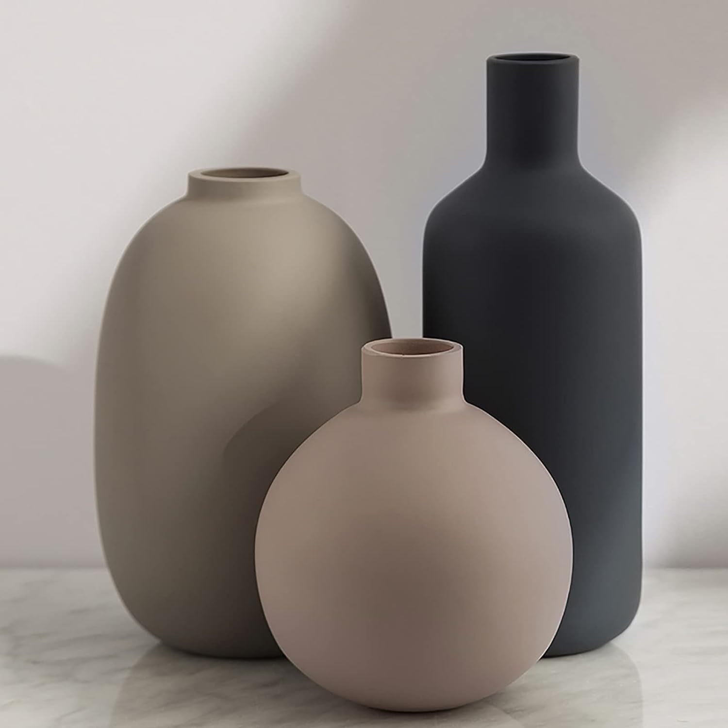 JABUKOSU Set of 3 Neutral Small Ceramic Vases