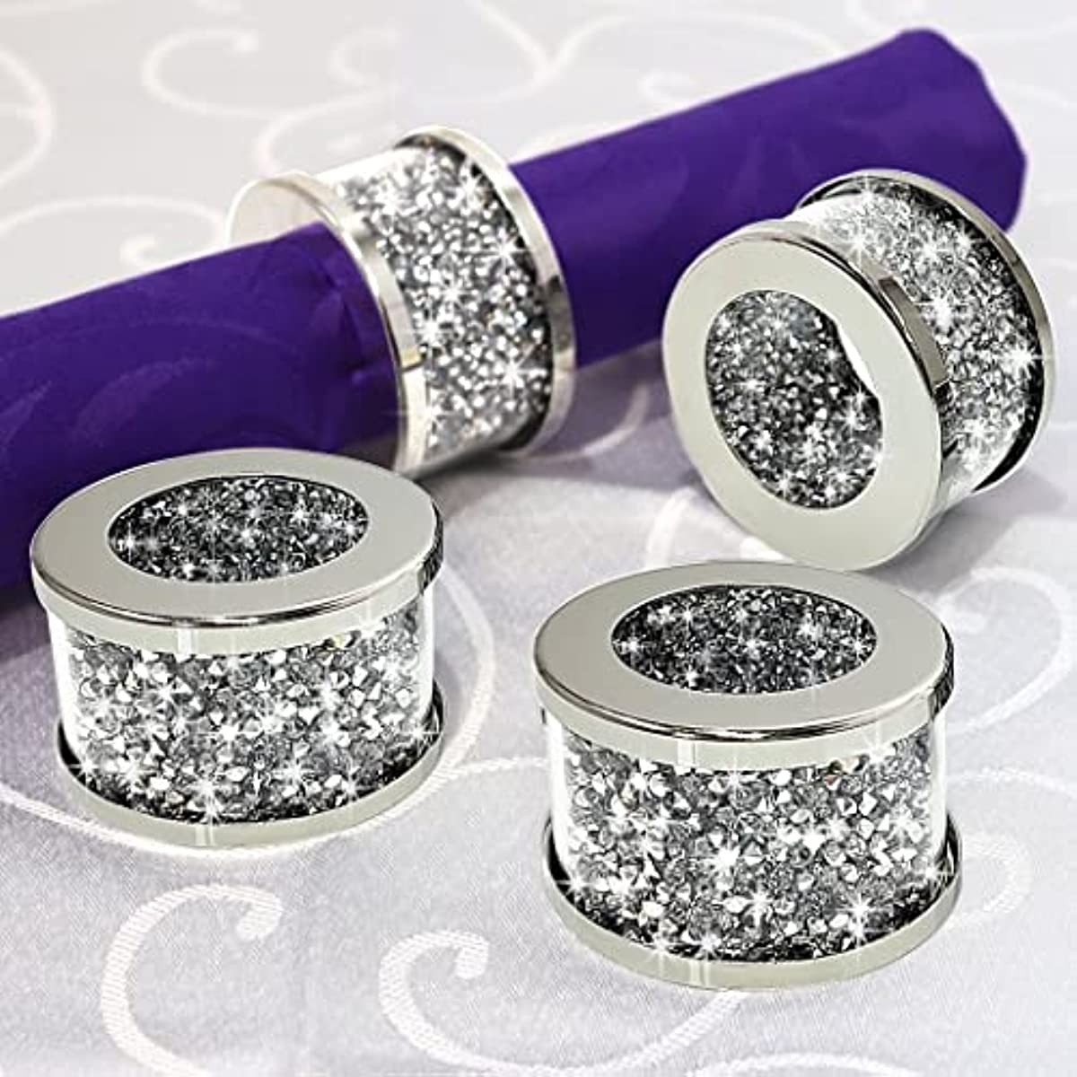 JABUKOSU Elegant 4pcs Set of Sparkling Diamond Glass Napkin Holders