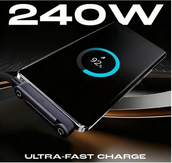 2-in-1 Invisible Holder Charger Cable - 240W Fast Charging Cord with Built-In Phone Stand