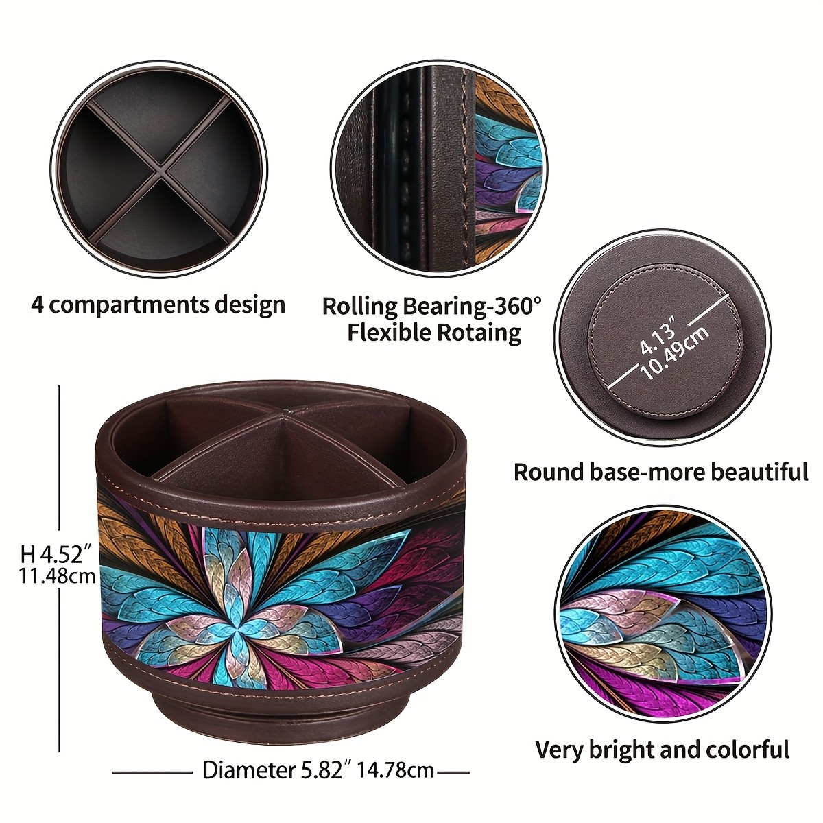 MILITWO 360° Swivel Pen Holder with 4 Compartments