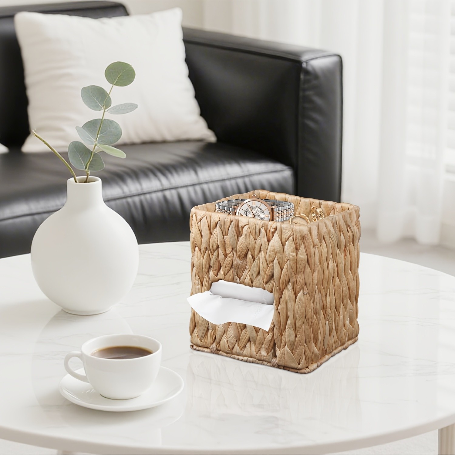 MILITWO Square Tissue Box Holder with Storage Tray